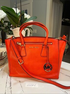 Michael Kors Sophie Mandarin Leather Satchel with MK Charm